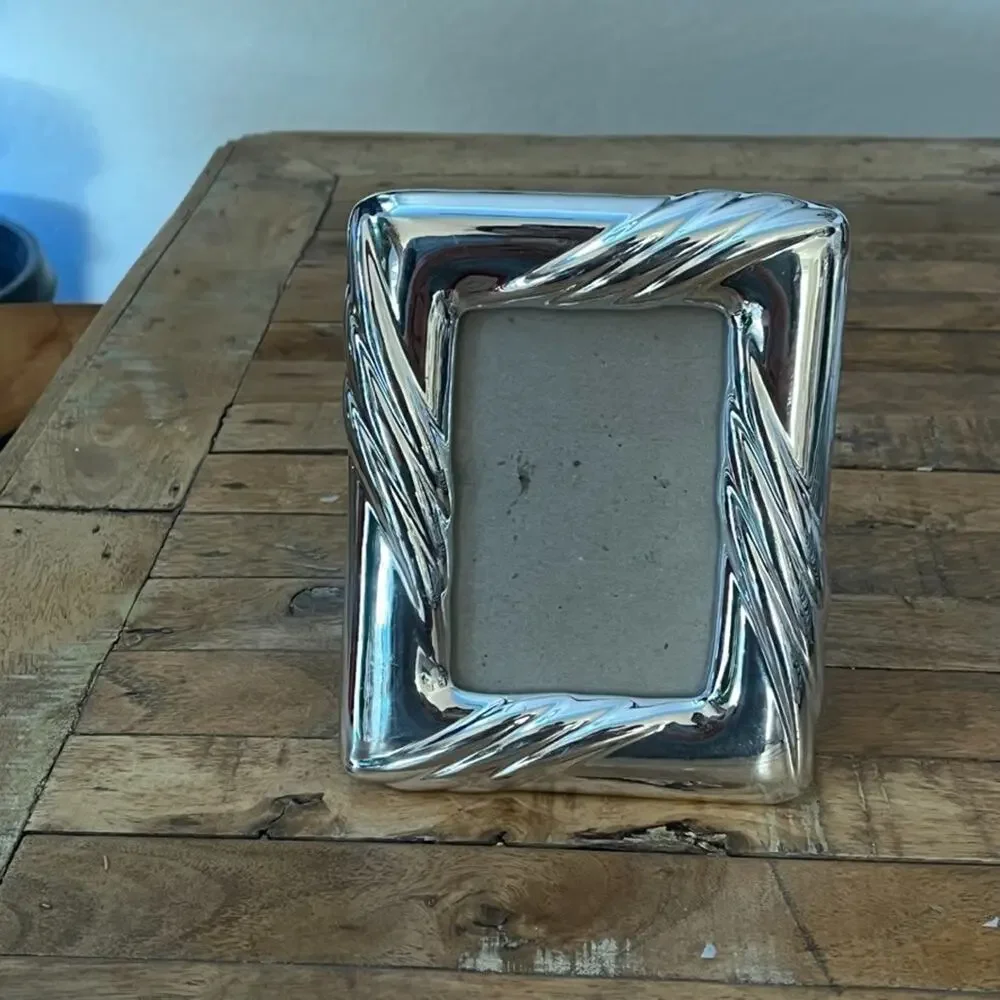 Vintage Silver Toned Picture Frame 3 x 4.5 in Mid-century Style Wavy Swirl